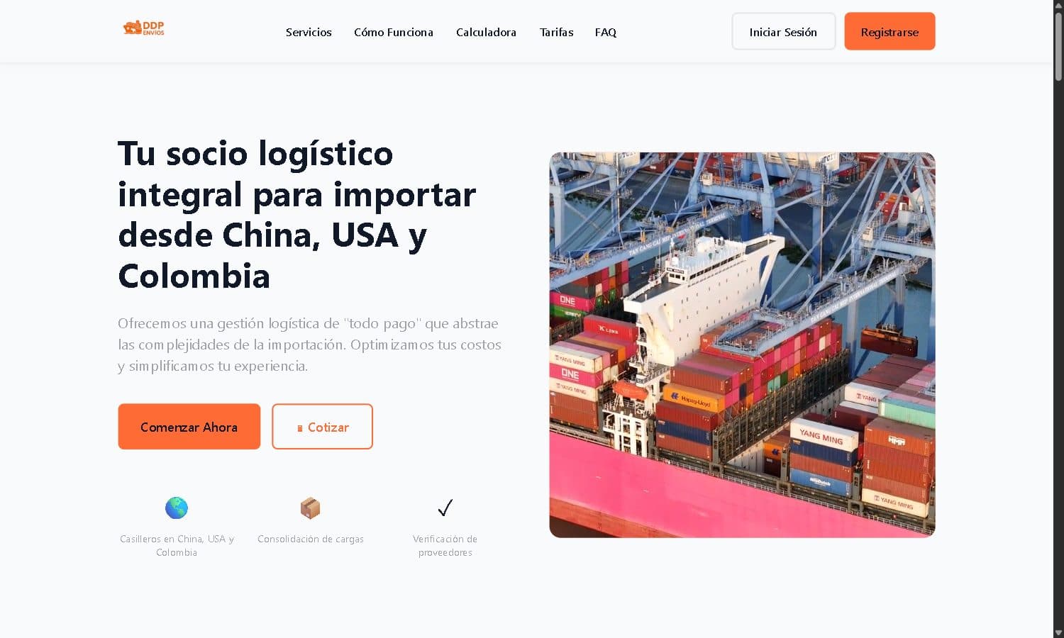 El sitio público: importar puerta a puerta desde China, Estados Unidos y Colombia.